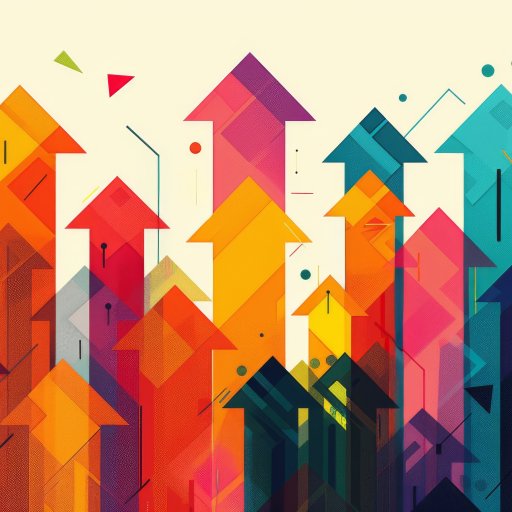 Abstract illustration of multicolored arrows pointing upwards on a light background, symbolizing growth, progress, and the limitless potential of AI stratosphere.