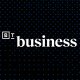 White text "B T business" on a black background with a grid of small blue dots. The letters "B" and "T" are enclosed in square borders.