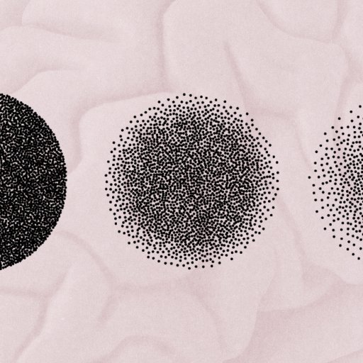 Three circles formed by dots of varying density, from high on the left to low on the right, evoke a sense of balance in their abstract environment against a light background.