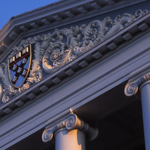 A close-up of a neoclassical building's facade with ornate carvings and columns, featuring an emblem at the center, reflects the grandeur often associated with the global elite.