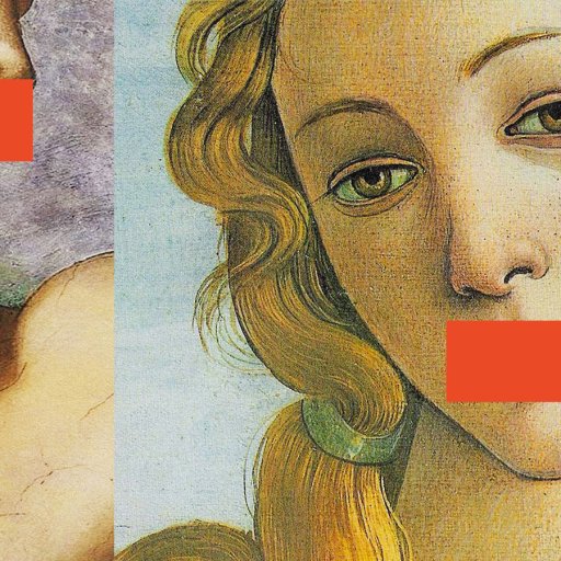 A collage of Adam from Michaelangelo's 'Creation of Adam' and Venus from Boticelli's 'The Birth of Venus' featuring red censor bars over the subjects' mouths.