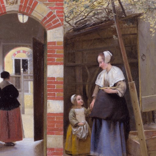 A painting of a woman and two children.