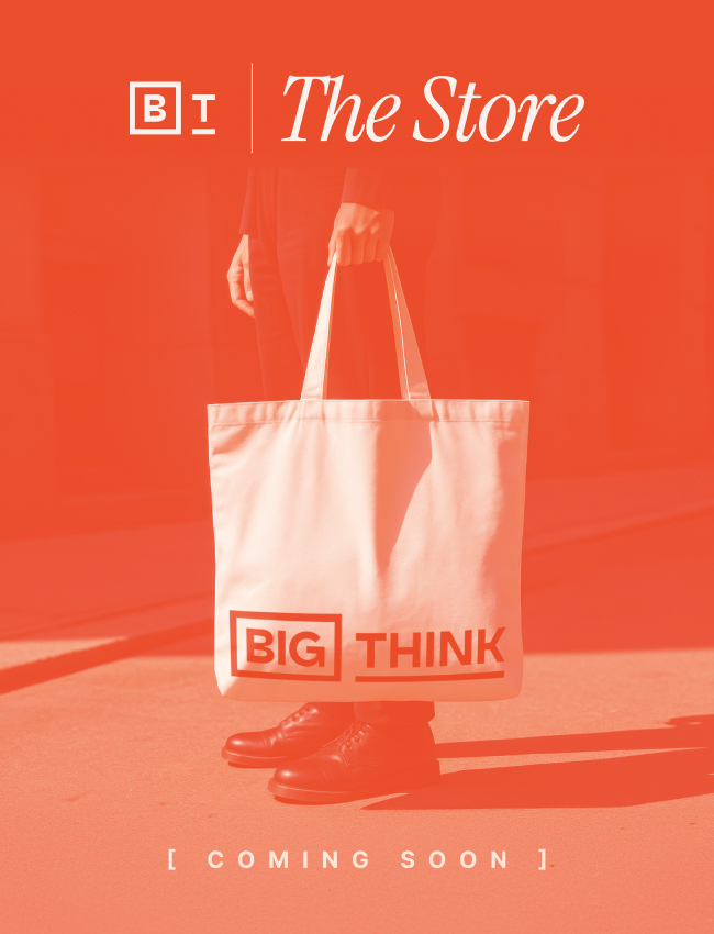Person holding a tote bag with "BIG THINK" logo; image features text "The Store" and "COMING SOON" on an orange background.