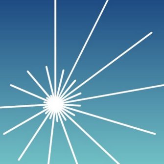 White lines radiate outward from a central point on a blue gradient background, resembling a geometric starburst or abstract sunburst design.